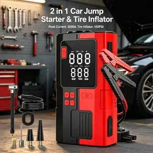 2-in-1 Car Jump Starter & Tire Inflator Portable Emergency Battery Booster Air Pump Combo Kit