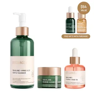 Biossance The Bump Approved Must-Have Skincare Set – Vitamin C Rose Oil, Amino Aloe Gentle Cleanser & Marine Algae Eye Cream – Pregnancy-Safe Glow & Hydration Essentials