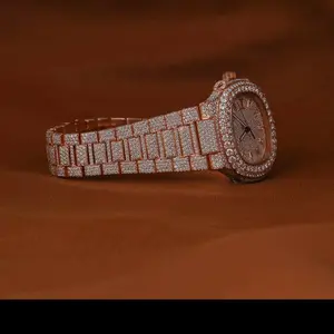 Fully Iced Out Moissanite Watch with Rose Gold Plated Band and Diamond Accents for Luxury Style