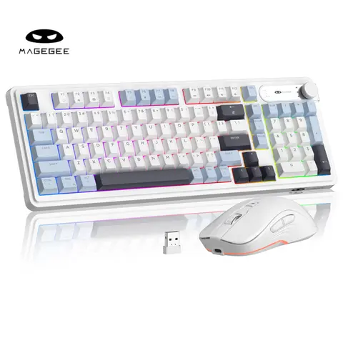 MAGEGEE GK960 Rechargeable Wireless Keyboard and Mouse Combo, 2.4GHz Tech Connection, Gorgeous RGB Backlight, Knob Design, Charging Function, Smart Sleep Mode, Suitable for Gaming & Office Use