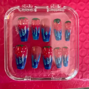 Press on Nails Kit - Strawberry Design, Salon Quality, Multi-Pack with Glue Tabs, XS-L Sizes for Nail Art Decoration