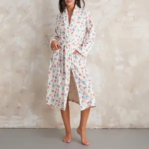 Women’s flannel morning gown robe; hotel/spa/party printed shawl-collar bathrobe; belted kimono robe; holiday dress; women’s everyday cotton long-sleeve checked loungewear GARMENTARY