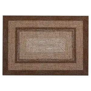 Multi-Size Farmhouse Braided Print Runner Rug, Non Slip Rubber Backing Washable Stain Resistant Rustic Low Pile Carpet for Kitchen Bedside Entryway Bathroom Brown, Home Items Printed Rug Bohemian Style Rugs Boho Graphic Rug