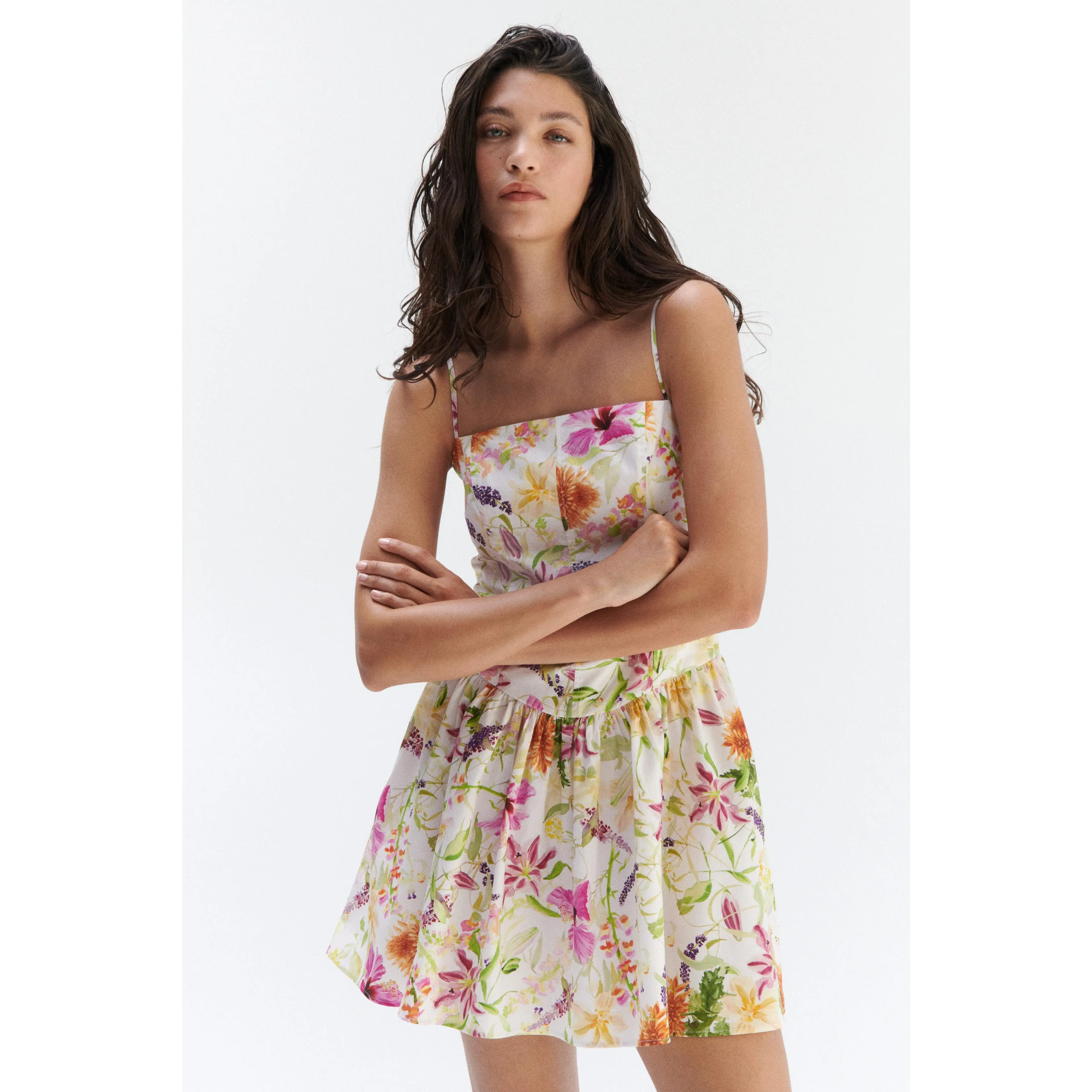 h&m flared skirt cotton dress Ladies - Cream Cotton Dress with Flared Skirt - Size: L