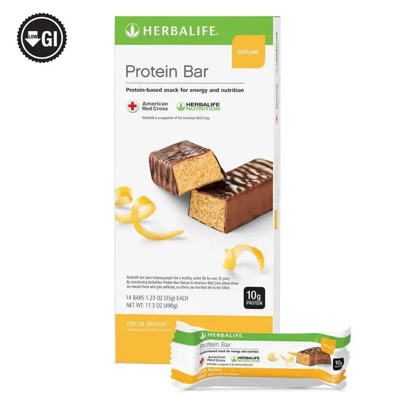 Herbalife Protein Bar Deluxe Citrus Lemon Protein Bar 14 Count, Chewy Chocolate Coated Protein Snack, 10g Protein Per Bar, Single-Serve Snack Bars, Citrus Lemon Flavor, Convenient On-the-Go Treat, 14 Bars per Box