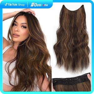 AISI BEAUTY Invisible Transparent Wire Hair Extensions for Women Long Curly Wavy Headband Adjustable Size 4 Secure Clips Synthetic Secret Haircounts