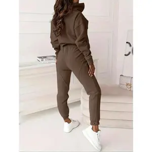Two-piece Set Women's Solid  Zip Up Sweatshirt & Pocket Elastic Waist Sweatpants, Casual Fashion Cozy Breathable Two Piece Outfits for Daily Outdoor Wear, Women Clothes for Fall & Winter, Comfort Sweat Set