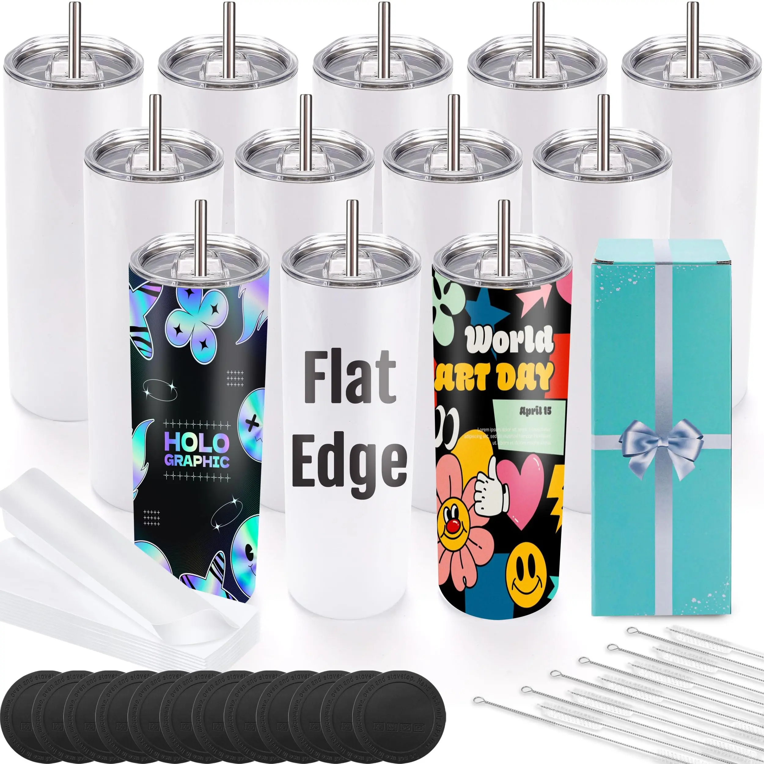 Joyclub 12 Pack Sublimation Tumblers 20 oz Bulk Blank Tumblers Skinny Flat  Bottom Cups White with Lid and Straw - Bottle, Drinkware - TikTok Shop