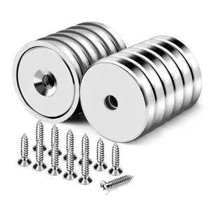 Neodymium Round Base Cup Magnet,60LBS Strong Rare Earth Magnets with Heavy Duty Countersunk Hole and Stainless Screws for Refrigerator Magnets,Office,Craft,etc-Dia 0.98 inch-Pack of 12