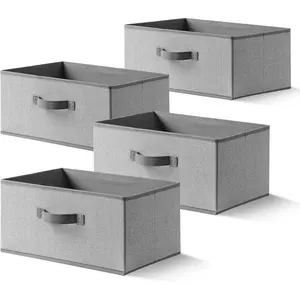 Foldable Woven Fabric Storage Baskets 4PCS Grey 15.7*11*7.8Inch, Storage Cubes with Reinforced Handles, Foldable Organizer Bins for Closet Shelves Toys Clothes Storage