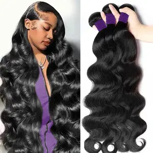 Gefily Hair [14A]Human Hair Bundles 20 22 24 26 Inch Body Wave 100% Unprocessed Brazilian Virgin Hair 4 Bundles Human Hair Extensions Quick Weave Natural Black
