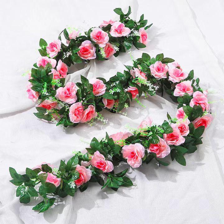 Artificial Silk Rose Flowers Ivy Garland for Wedding Home Decoration Indoor Ceiling Decoration