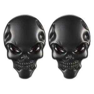 2Pcs Skeleton Skull Logo Devil Death Emblem Badge 3D Metal Decals Stickers Decoration for Cars Trucks Motorcycle Mobile Phone Computer Laptop for Men Boy(Black)