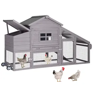 Aivituvin Chicken Coop Mobile Hen Coop, Large Poultry Cage with Wheels Outdoor Backyard Chicken House ,Wooden Chicken Coop on Wheels for 2-3 Hens