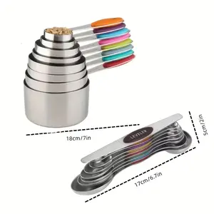Stainless steel Premium Magnetic Measuring Spoons & cup Set|Strong N52 Magnets|Heavy Duty Stainless Steel|Dual-Sided for Spice Jar & Liquid Measuring|Dishwasher Safe|17 Spoons   for Baking & Cooking (Colorful)