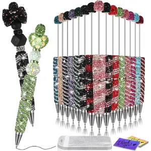45-piece full rhinestone beadable pen set, 15 glitter diamond pens, comes with cards and storage bag, exquisite beadable pens, suitable for DIY beaded cute diaries, shiny ballpoint pens, handmade (striped diamonds)