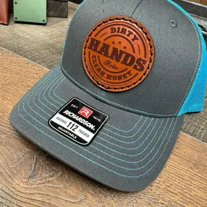 Blue Collar Hat, Dirty Hands, Clean Money, Construction, Electrician, Lineman, Welder, Mechanic, Leather Patch Hat, Gift, His Her, Dad Hat, Blue Collar, Trucker Hat, Country Hat