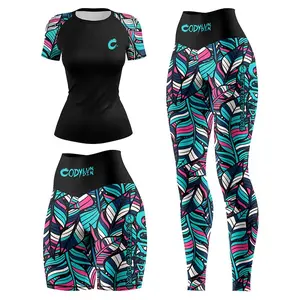 Women's 2-Piece MMA/BJJ Gear Set - Polyester Blend, Moisture-Wicking, Sunproof Short Sleeve Tops, Compression Pants, Beast Print Tights for Jiu Jitsu, Exercise/Jogging