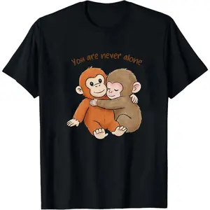 Unisex Short-Sleeve Cotton Fabric Seamless T-Shirt, Viral Punch Monkey Graphic Tee with Cute Baby Monkey Hugging Plush Toy, Casual Vintage Washed Cozy Aesthetic Shirt, Emotional Animal Lover Gift