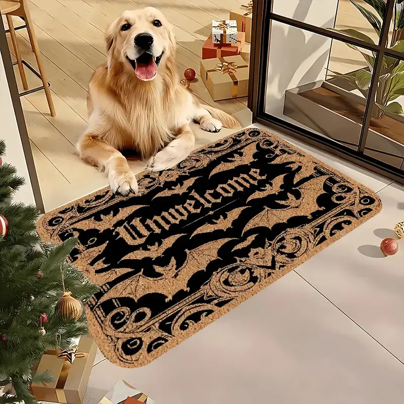 Halloween Bat Polyester Rectangle Doormat - 0.47 inches Thickness, Non-Slip, Quick-Dry, Absorbent, Festive Holidays Home Bathroom Decor Indoor Outdoor Bath Rug