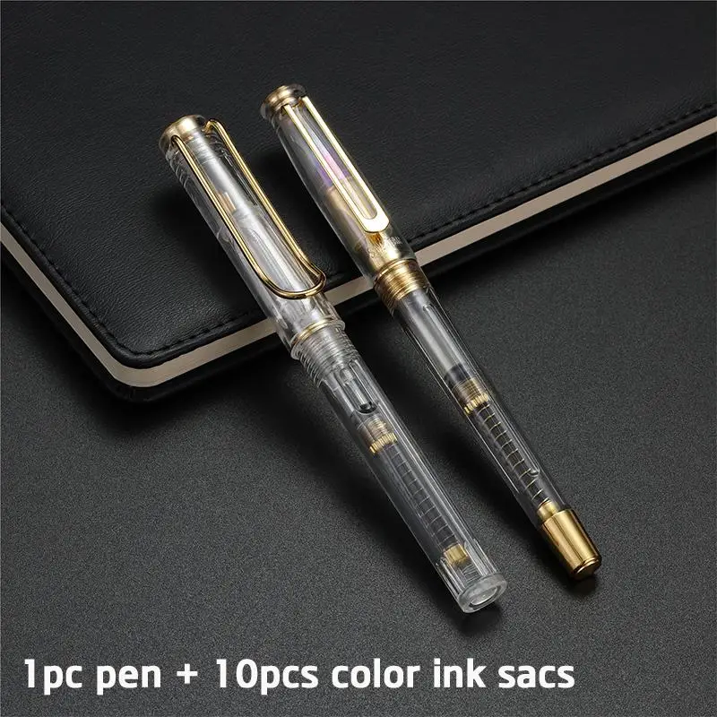 Metal Fountain Writing Pen, 1 Count Plaid Pattern Fountain Pen With 10pcs Ink Sac, Office Stationery For Home & School, Office Stationery & Supplies