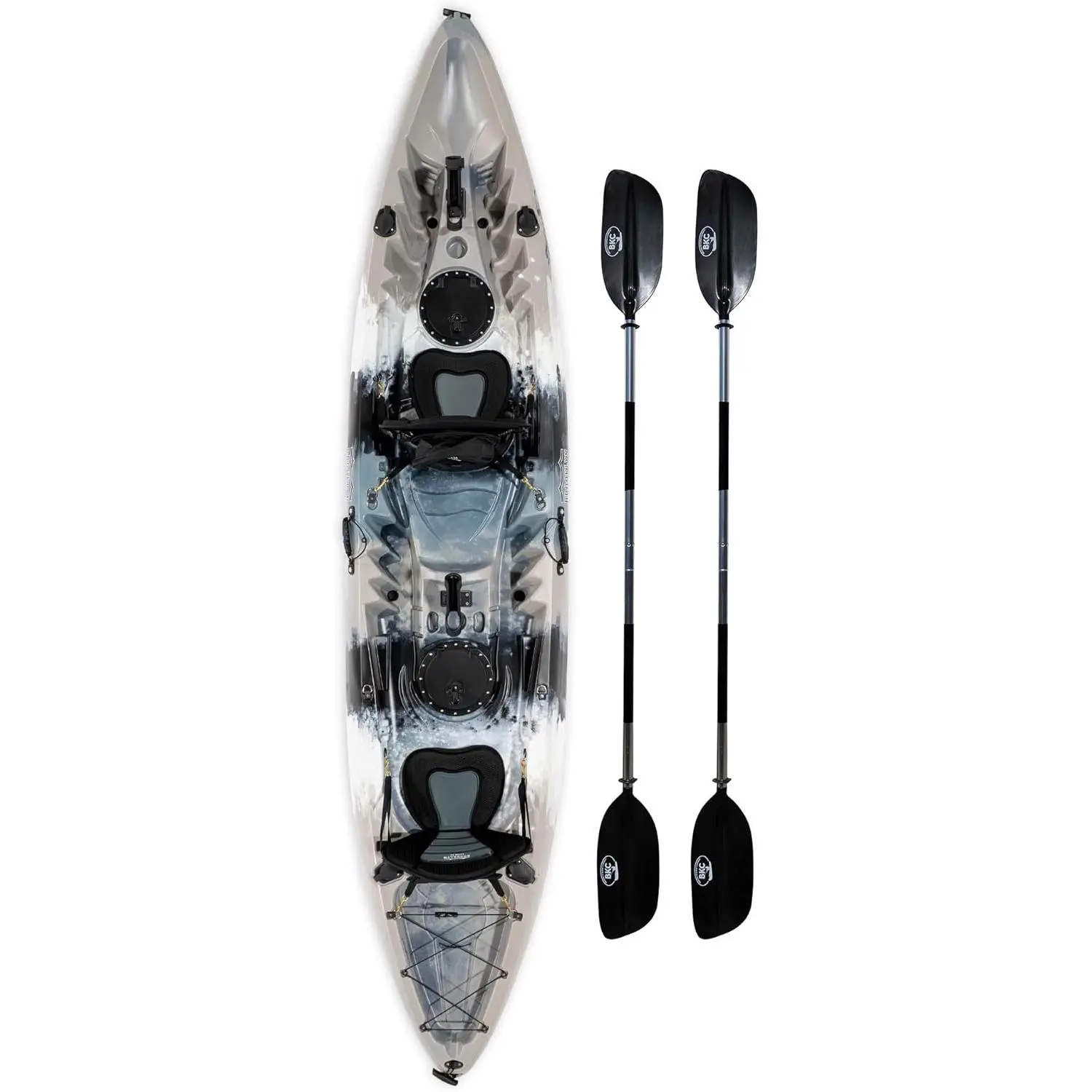 Brooklyn 12.5 Tandem Sit-On-Top Fishing Kayak by BKC, 2–3 Person Kayak with Padded Seats, Paddles, 6 Rod Holders, 600 lb Capacity, Motor-Ready