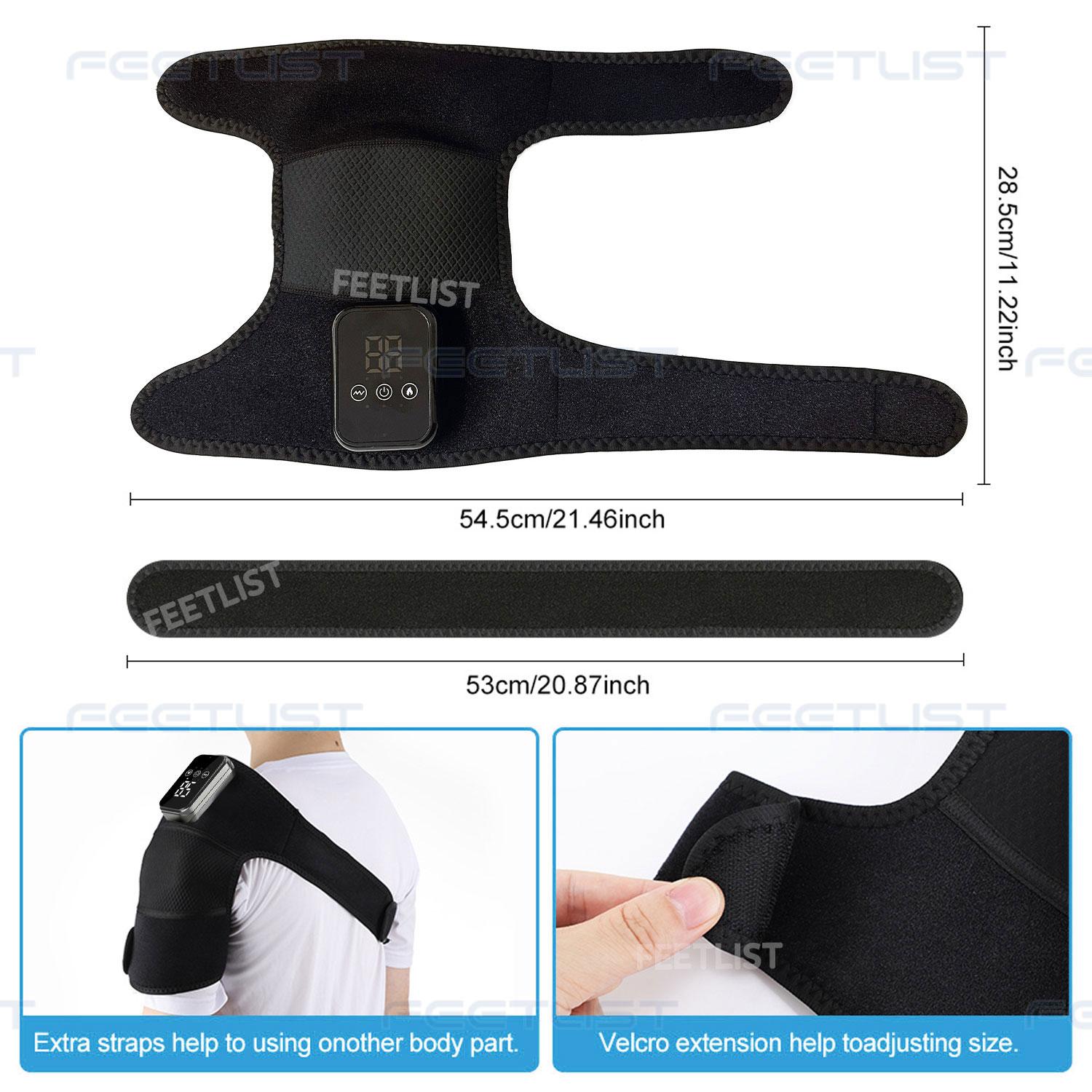 FEETLIST Portable Heated Shoulder Pad for Work Travel & Home Rechargeable with 3 Heat Levels & 3 Vibration Modes Adjustable Fit Multi-Use on Shoulders Elbows Knees Ideal Holiday Gift for Old Man Fitness Lovers & Office Workers