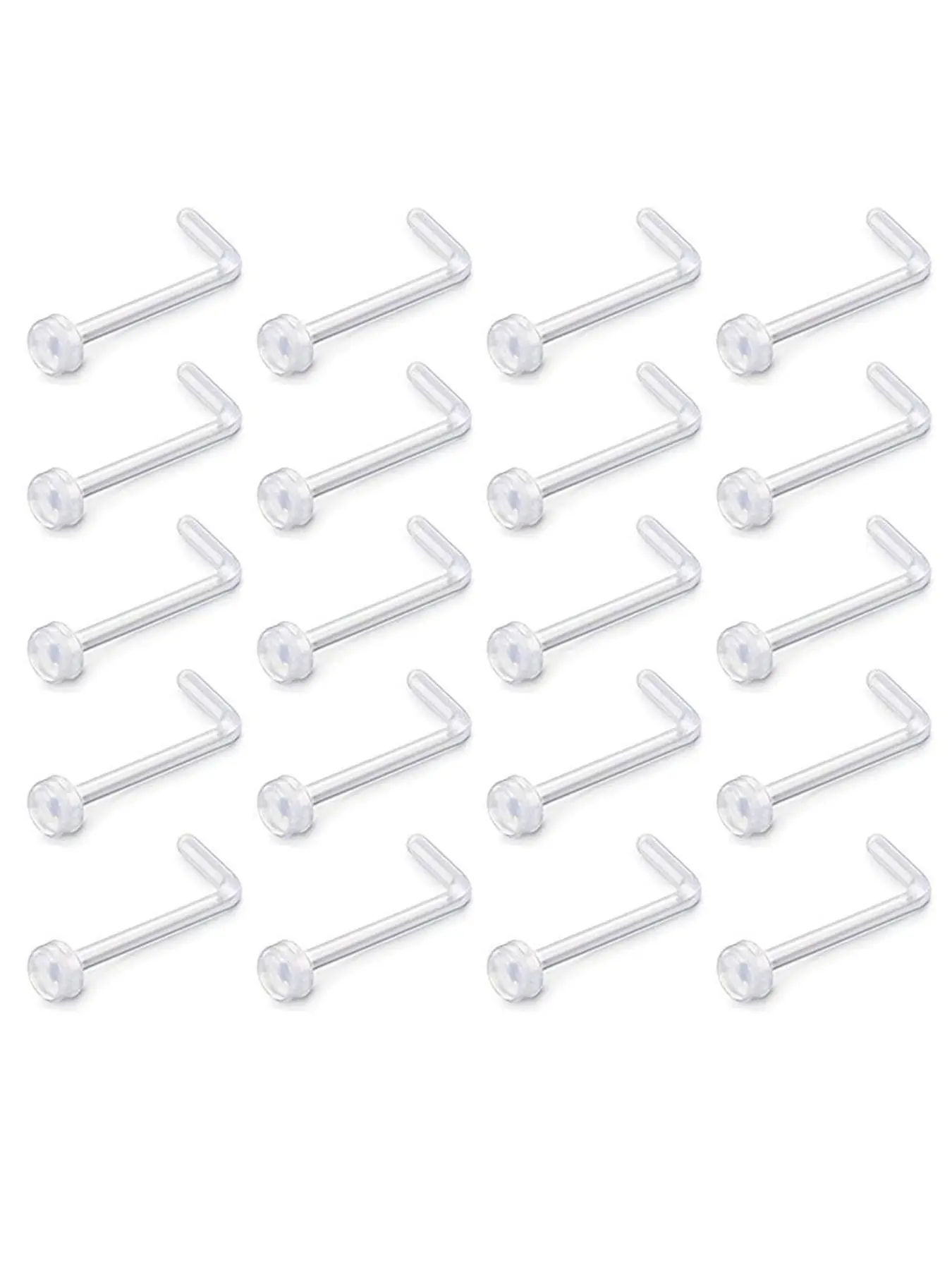 20Pcs 20Gauge L Shaped Design Clear Nose Studs Nose Studs For Work 2mm Flat Top Bioflex Plastic Nose Piercing Retainer fpr Work Surgery Back to School Nose Studs Nostril Piercing Jewelry