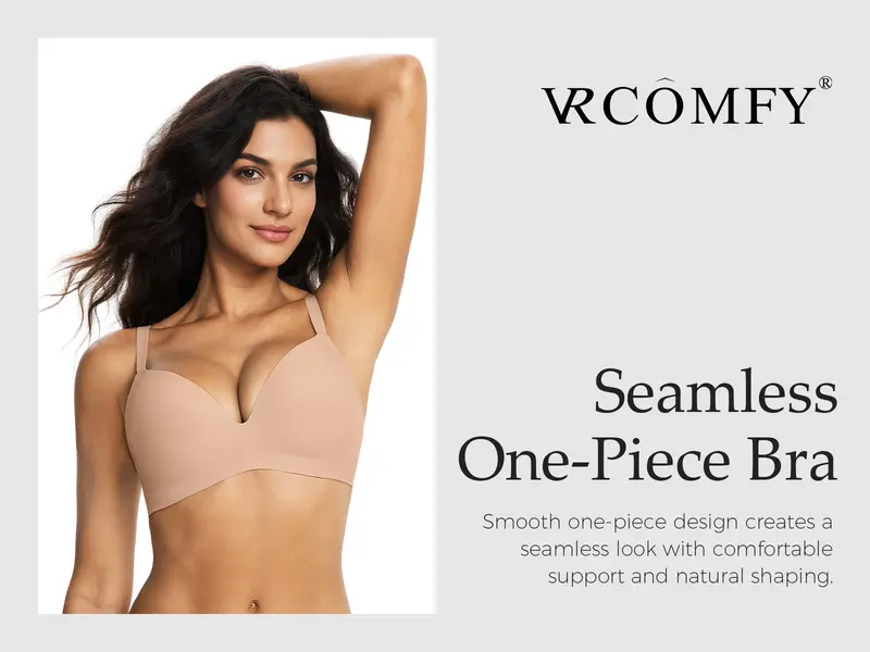 VRCOMFY Women’s T-Shirt Wireless Bra, Wirefree Comfortable Bra, Plunge Bra, Smooth Straps Womenswear, Everyday Wear