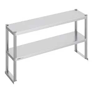 VEVOR Double Overshelf, Double Tier Stainless Steel Overshelf, 12 x 48 Inch Double Deck Overshelf, Height Adjustable Overshelf Prep Work Table for Kitchen, Restaurant and Workshop