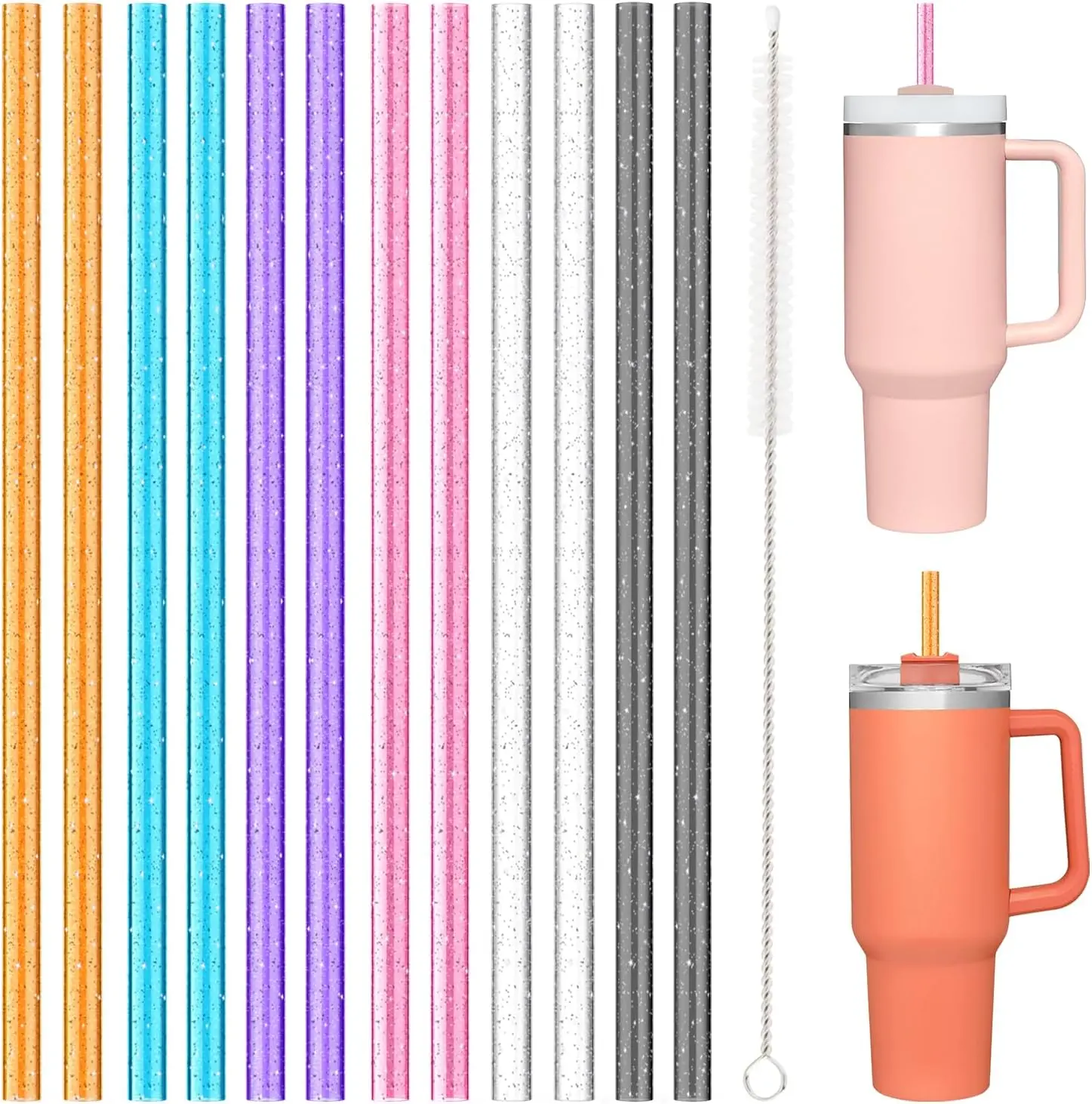 12 PCS Reusable BPA-Free Color Drinking Straws with Cleaning Brush, Replacement for Stanley/Owala/Simple Modern 40oz-30oz Tumblers, Dishwasher-Safe Stanley Cup Kitchen Bar Utensils