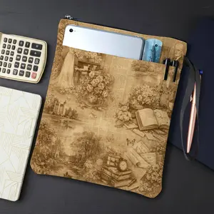 1PC Vintage Floral Book Print Book Cover with Zipper Closure - Book Protector & Storage Bag, Front Pocket for Students, Teachers, Office Supplies.