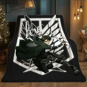 Levi Anime Flannel Blanket, Super Soft Comfortable, Suitable for Sofa and Bed, All Seasons, Travel Camping, Home Decor Gift