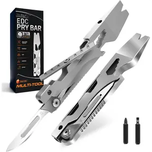Multitool Pry Bar Wrench Tool with Flat/Phillips Screwdriver Folding Multi-tool Box Cutter Blade Knife, Bottle Opener, Steel Handle, Everyday Carry, Cycling, Camping EDC Pocket Gadget Gifts for Men