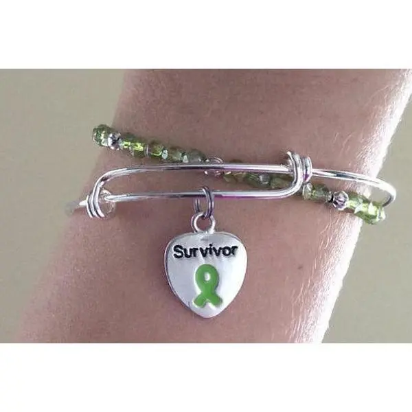 Lime Green Awareness Expandable Charm Bracelet Adjustable Bangle with Beaded Expandable Bracelet Gift for Lymphoma Lyme Disease Mental Health Survivors