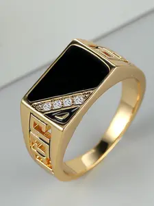 Elegant Zircon Men's Statement Ring, Copper Chain Design, Casual Style Jewelry Gift, All-Season Wearable Accessory, Casual Trendy Jewelry