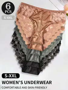 3/6 Pcs Mid-Waist Women's Sexy Underwear, Back Lace Fashion Casual Breathable Triangle Panties, Comfort Soft Crotch, Suitable for Daily, Everyday and Dates, Breathable Fit Panties, Soft Comfy Panties