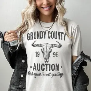 Grundy County Auction Vintage 90s Country Music Graphic Tee Unisex Cotton Round Neck Short Sleeve Tshirt Casual Western Boho Retro Style Men Women Country Men Gifts
