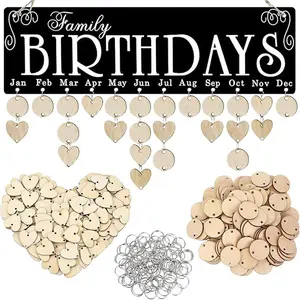 DIY Wooden Family Birthday Calendar Board Happy Birthday Sign, Gifts for Moms Dads, Wall Hanging Decorative Birthday Tracker Plaque with 100 Wood Tags