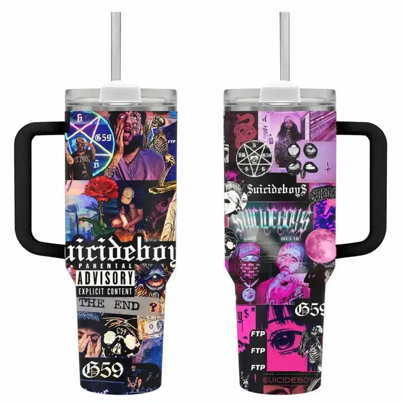 $uicideboy$ G59 FTP Custom 40 oz 20 oz Tumbler with Handle & Straw, Insulated Stainless Steel Travel Mug, Dark Rap Aesthetic Goth Streetwear Gift for Suicideboys Fans