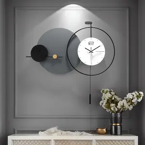 30X28Inch Large Metal Modern Wall Clock,  Creativity Minimalist Decorative Wall Clocks, Industrial Iron Frame, Hanging Kit Included, , Decorative Silent Wall Clock with Pendulum Metal Wall Art for Living Room Bedroom Office
