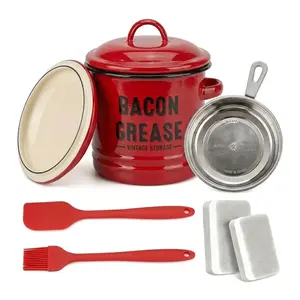 Bacon Grease Container with Strainer & Food-Grade Silicone Spatula, 46oz Large Enamel Rustic Farmhouse Fat Container, Keeper, Dishwasher Safe，Dishwasher Safe Filter Kitchen Utensils fine mesh strainer