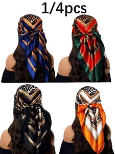1/4 Piece Set Women's Leopard Print Design Headscarf, Large Size Square Scarf 35.43*35.43 Inches, Sun Protection, Decorative Scarf, Warm