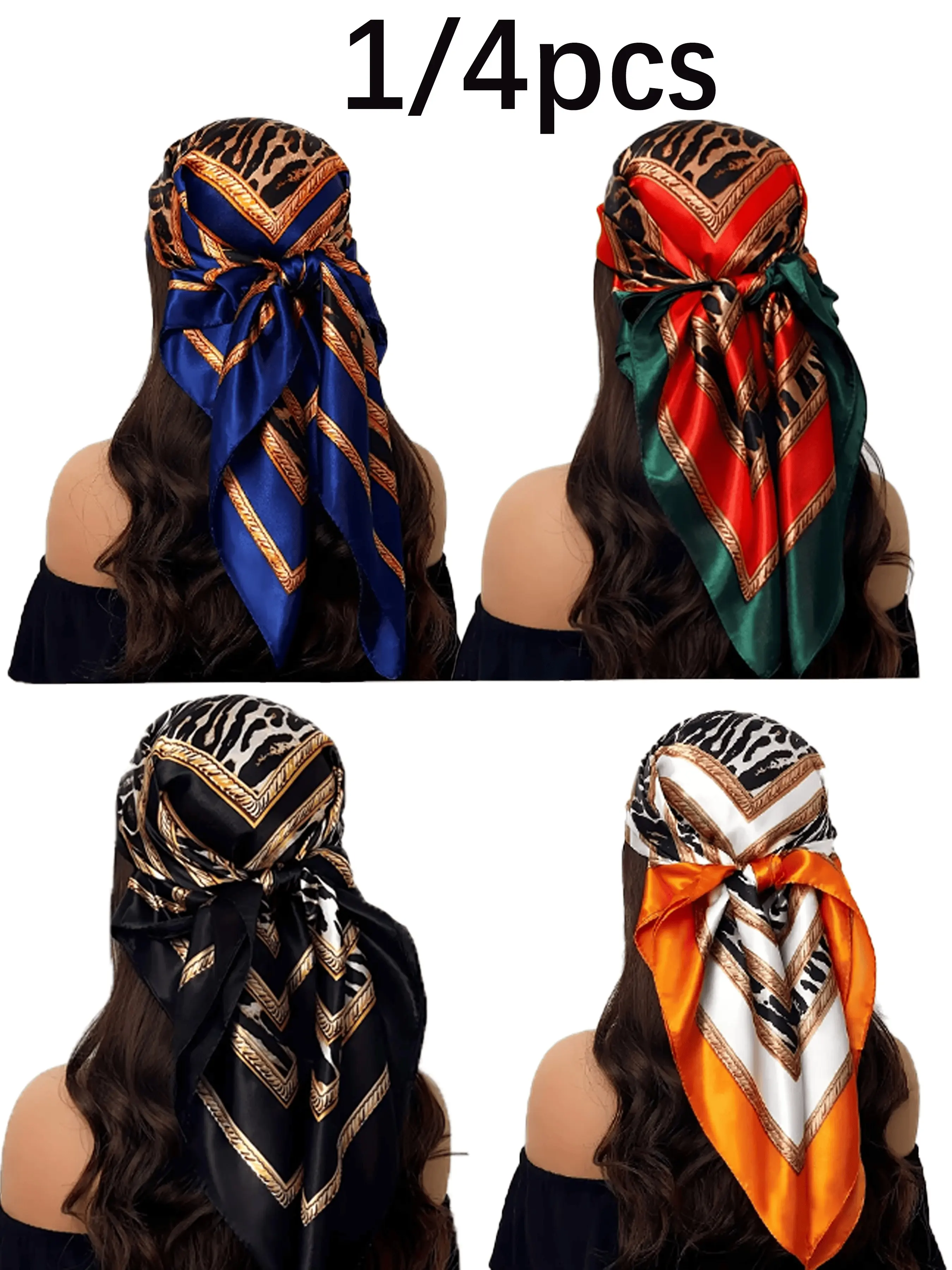 1/4 piece set women's leopard print headscarf, large size square scarf 35.43*35.43 inches, sun protection, decorative scarf, warm, Leopard Print Headwrap, Thin Woven Polyester, Shawl, Versatile Headscarf, Hair Scarves