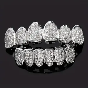 In Stock Hip Hop Grillz Copper Zircon Micro Inlaid Grillz Halloween Personality Exaggerated Hip Hop Grillz Cross-border Grillz Oral