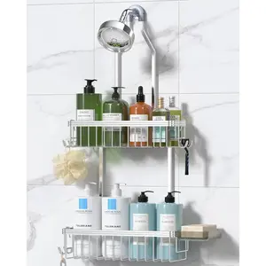Shower Caddy Hanging, Never Rust Shower Organizer Hanging, Aluminum Shower Racks for Inside Shower with Hooks for Razor, Bathroom Organizers and Storage wi