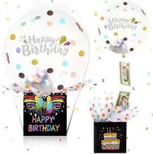 Birthday Pull Money Balloon Box for Cash Funny Pull Money Balloon Surprise Kit Gift Box Balloon Holder Birthday Surprise Gifts for Women Men Friend Girlfriend Family (Colorful,Cute)