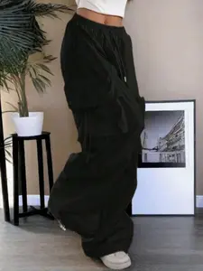 【Plus Size】Solid Color Woven Drawstring Waist Wide Leg Pants, Casual Comfy Trousers for Daily Wear, Women's Bottoms for All Seasons