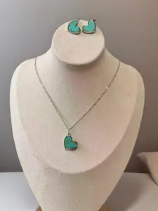 Vintage Bohemian Natural Turquoise Heart Earrings and Necklace Set, Valentine's Day Gift, Mother's Day Present, Casual Style, All Seasons
