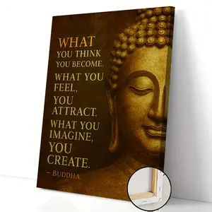 2D Flat 1pc Buddha Painting Suitable for Indoor Vertical Hanging - Modern Buddhist Scripture Art with Wrapped Frame, Spiritual Zen Meditation Decor for Living Room, Office, or for MonksNuns - WinterAutumn Decor